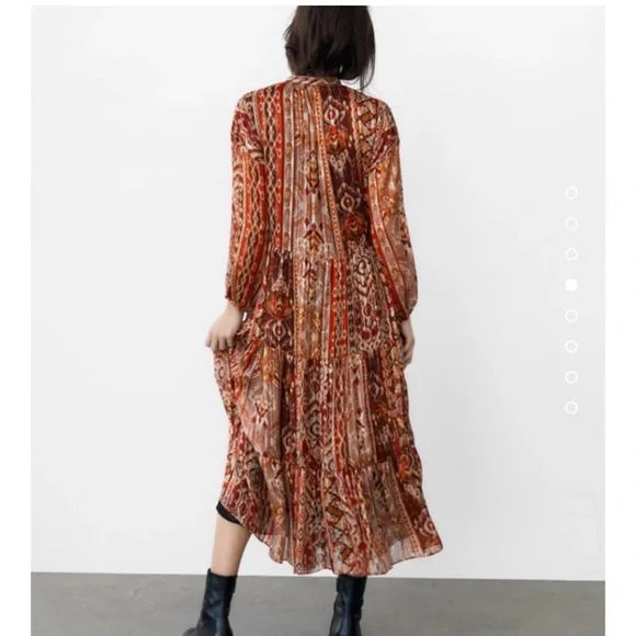 Zara Geometric Lurex Midi Dress Boho Metallic Print NWT XL - Picture 14 of 15